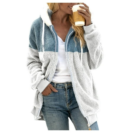 

Women s Stitching Pocket Hooded Pullover Sweatershirt Warm Artificial Wool Pockets Coat Outwear Cardigan Jacket Women Zip up Jackets for Women Scrub Jacket Long Sleeve Cotton Jacket