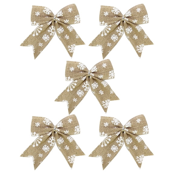 Tkrady 5 pcs Christmas Wreath Bows, Christmas Gold Snowflakes Burlap Linen Bows for Wreath, Large Tree Topper Ribbon Bow for New Year Indoor Outdoor Xmas Party Decoration Wreath Ornament Supplies