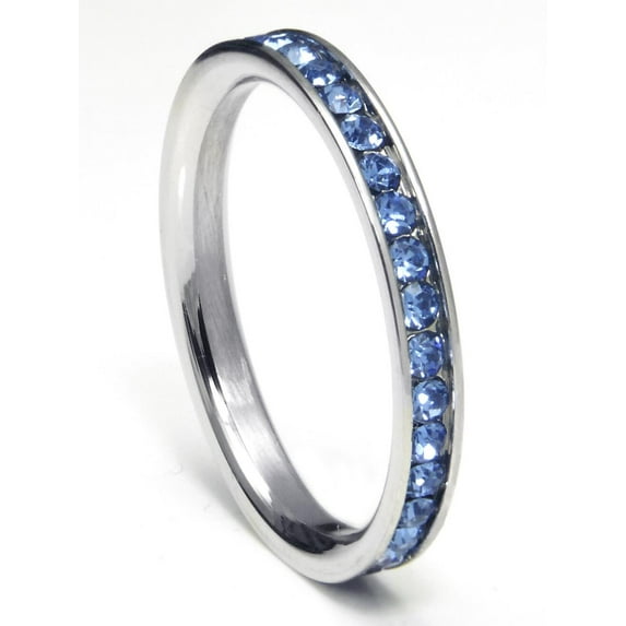 316L Stainless Steel Tanzanite Blue Cubic Zirconia CZ Eternity Wedding 3MM Band Ring Sz 12