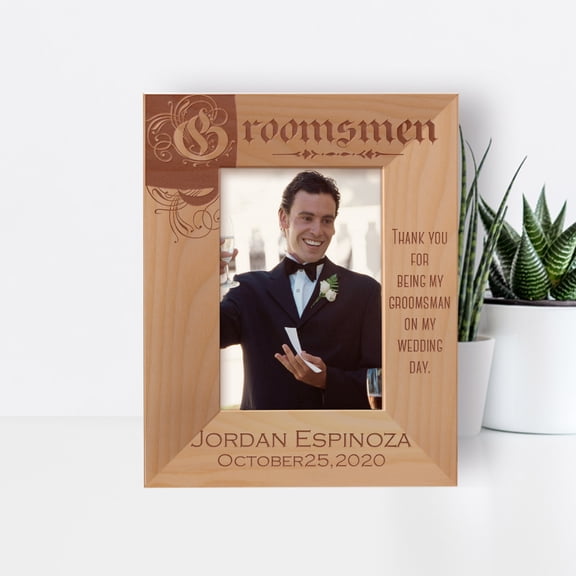 Thank You For Being My Groomsman On My Wedding Day Personalized Wooden Frame 3 1/2" x 5" Brown (Vertical)