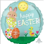 Happy Easter Bunny and Chicks Balloon Round Foil Easter Mylar 18 Inch Balloon