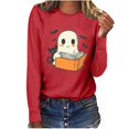thumbnail image 5 of Xdegoge Women Cute Ghost Reading Book With Cat Long Sleeve T-Shirts Kawaii Halloween Graphic Tees Casual Crewneck Loose Fit Fall Pullover Tops Shirts, 5 of 7