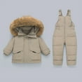 thumbnail image 2 of TFEOQRY Infant Boys Girls Ski Sui Winter Snowsuits Fashion Solid Color Down Jackets Keep Thickening Warm Outdoor Coat Jumpsuit Set Coffee, 2 of 7