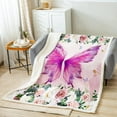thumbnail image 2 of Purple Butterfly Blanket Pink Golden Marble Throw Blanket for Girls Women Romantic Theme Fleece Blanket Colorful Flowers Print Fuzzy Blanket Cute Insect Butterfly Sherpa Blanket 50"X60", 2 of 5
