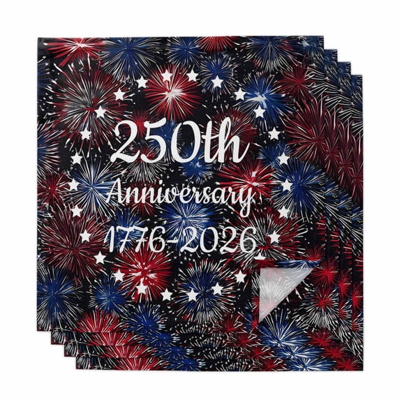 250 Anniversary USA Flag Cloth Napkins, Blue Red Fireworks Washable and Reusable Dinner Napkins Set of 4, Table Napkin for Kitchen Party Birthday Wedding Hotel Housewarming 20"x20"