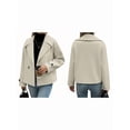 thumbnail image 3 of Cropped Trench Coat for Women Double Breasted Long Sleeve Work Office Business Casual Fall Short Jackets Gray XL, 3 of 9