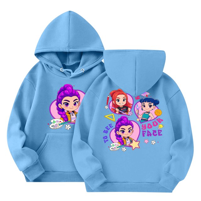 Moonsky Sudadera con capucha y cordón HUNTRX, estampado de grupo de chicas coreanas, jersey corto, suave y cómodo, top de manga larga para primavera y otoño. Azul 140