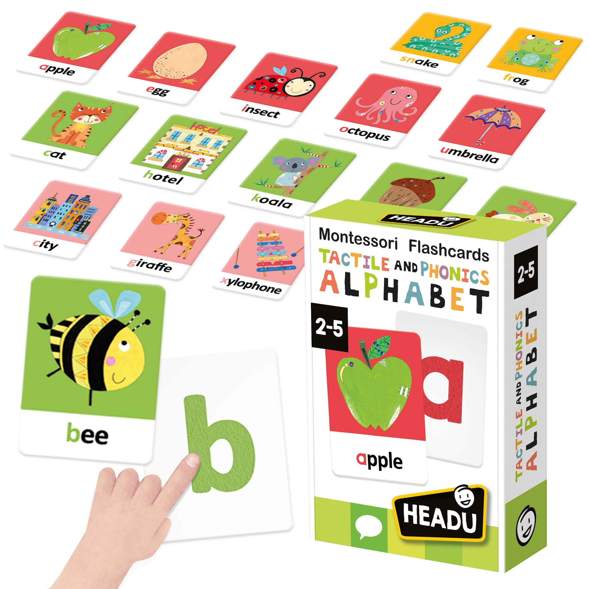 Headu: Montessori Flashcards - Tactile & Phonics Alphabet – ABC Letter Picture Cards, Sensory Preschool Learning Activity, Game Play, Toddlers 2-5