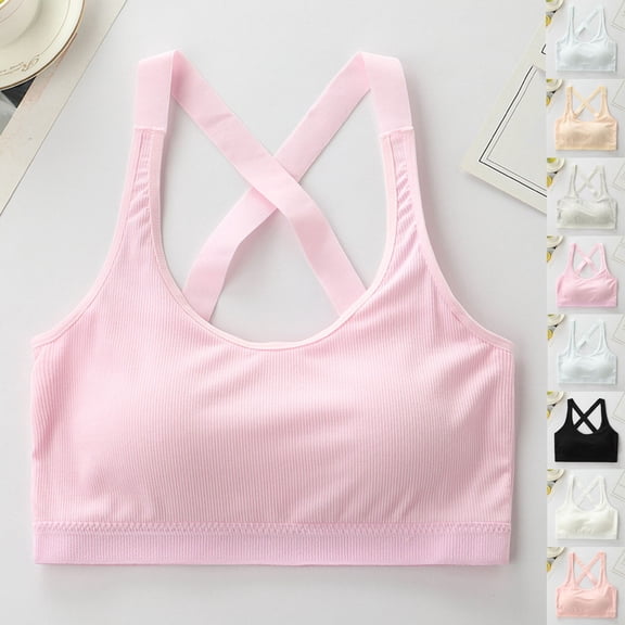 SROBPTY Kids Girls Bra Solid Padded with Cups Breathable Soft for 5-15 Years