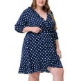 thumbnail image 4 of Agnes Orinda Women's Plus Size Polka dotss Ruffle Chiffon Warp Midi Dress, 4 of 5