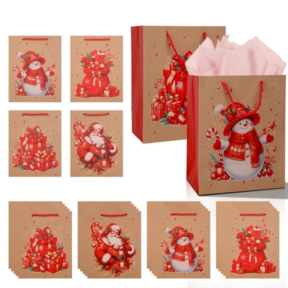20 pieces of classic  "Merry Christmas" gift bags, with festive Christmas element printing design, large-capacity gift storage bags, essential supplies for holiday parties, suitable for Christmas,