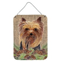 Yorkie Faux Burlap and Pine cones Wall or Door Hanging Prints