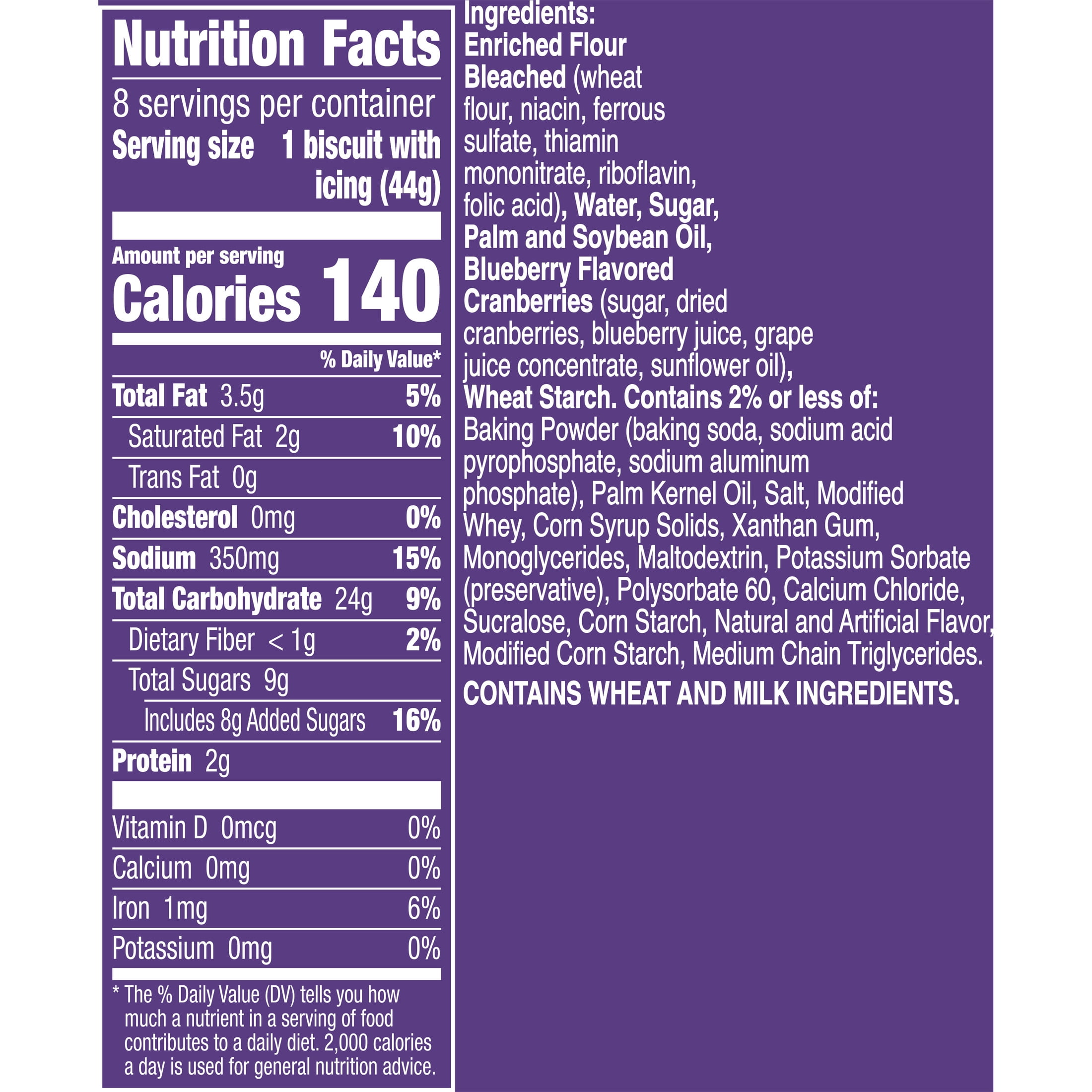 Pillsbury Blueberry Sweet Refrigerated Biscuits with Icing, 8 Ct, 12.4 oz
