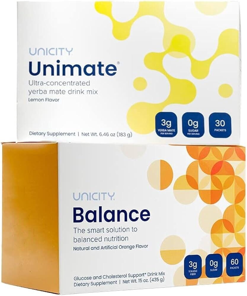 Unicity Feel Great Combo Pack - Orange Balance (1 Box) & Natural Lemon Unimate (1 Box)