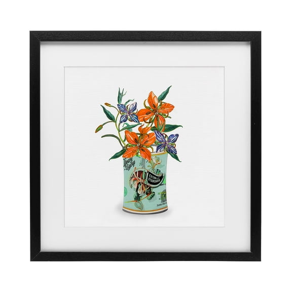 Stupell Industries Farmhouse Lilies in Retro Tin Black Framed Print Under Glass, 13 x 13, by Val Rhodes