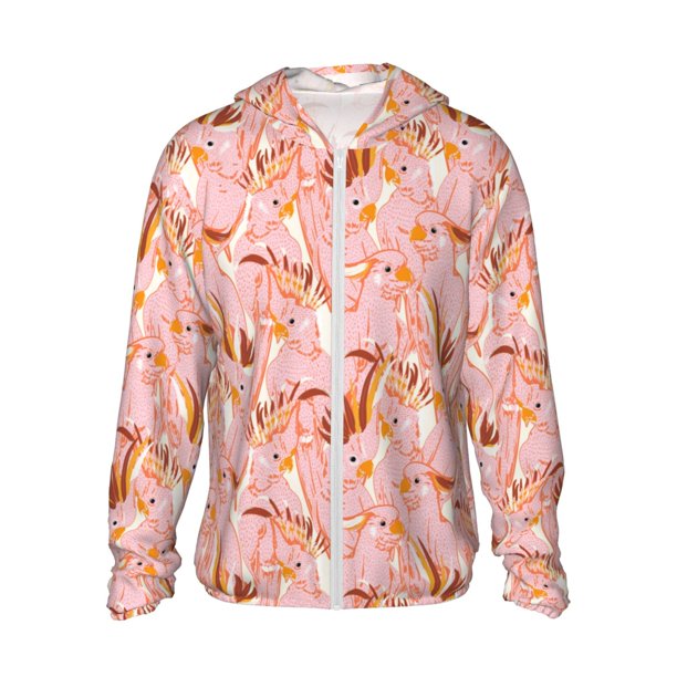 Fotbe Pink Cockatoo Birds Chaqueta con Protección Solar UPF 50+ para Hombre y Mujer, Camisa con Capucha y Bolsillos-Large