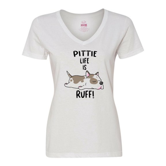 Inktastic Pittie Life is Ruff Spotted Pit Bull Women's V-Neck T-Shirt