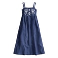 thumbnail image 6 of Costeam Womens Square Neck Sleeveless Maxi Dress Floral Embroidery Wide Strap Loose Linen Blend Flowy Long Tank Sundress with Side Pockets Outfit, 6 of 6