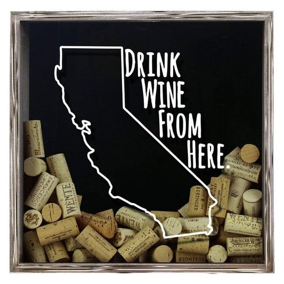 Torched California Wine Cork Shadow Box Wall Mount Decor 13"x13"x3" Gray