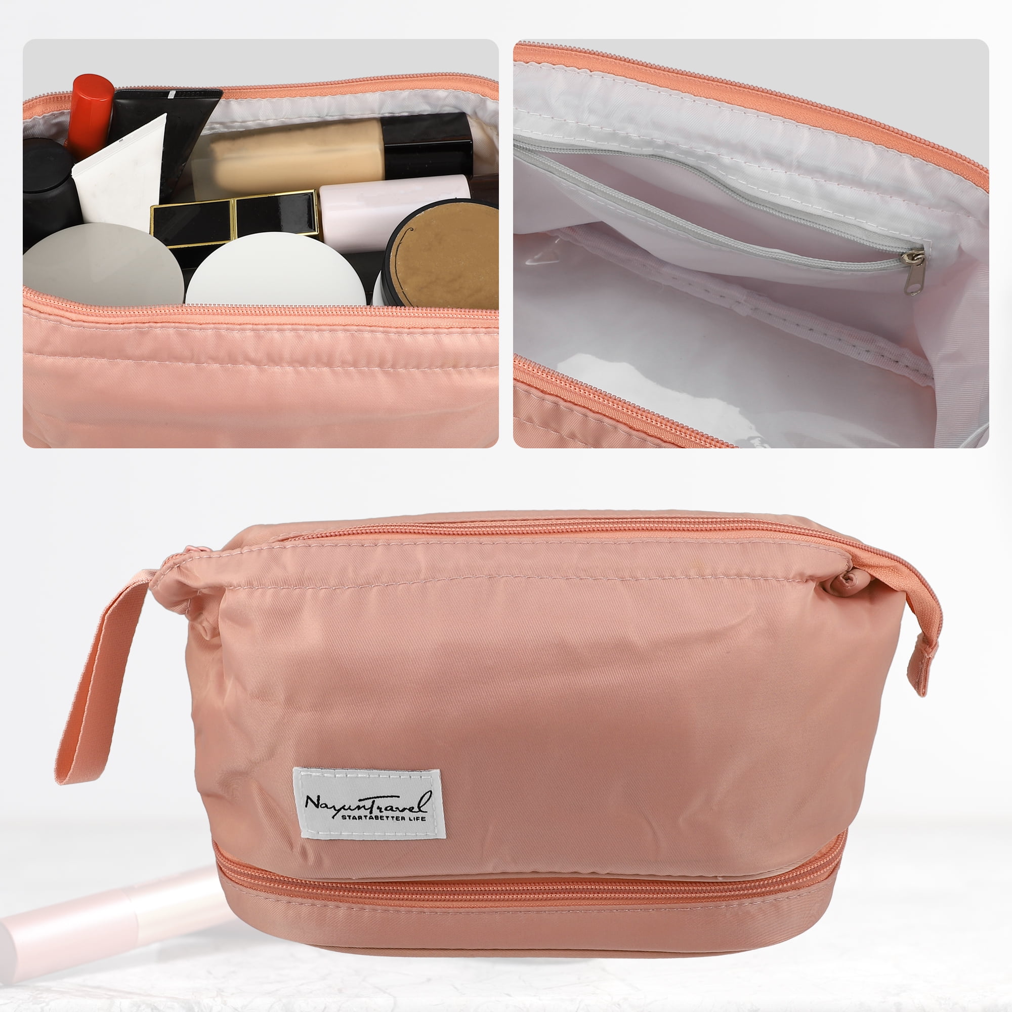 Unique Bargains Floral Makeup Bag Zipper Flower Cosmetic Pouch Pink