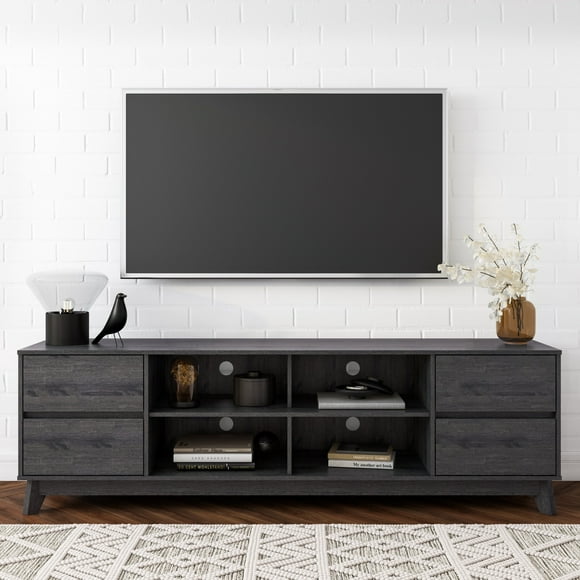 Meuble TV CorLiving Hollywood en bois d'ingénierie moderne du milieu du siècle avec tiroirs pour la plupart des téléviseurs jusqu'à 85 pouces