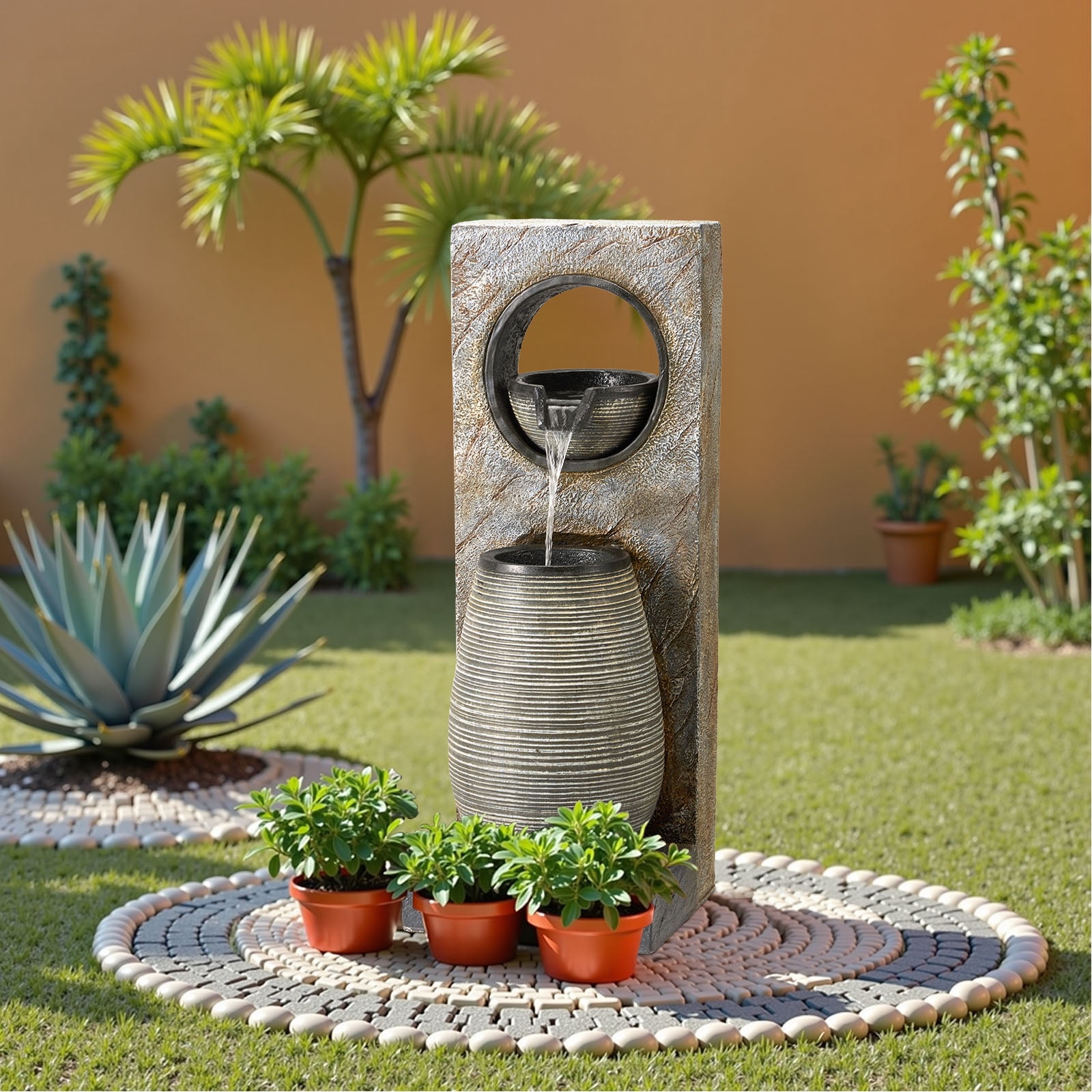 Erinnyees 39.7" Modern Outdoor Fountain with LED Lights - Freestanding Garden & Yard Decor