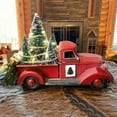 thumbnail image 4 of Red Vintage Truck Model Christmas Ornaments Metal Car Adornments Classic Cars Desktop Decoration Toy with Christmas Tree for Home Office, 4 of 6