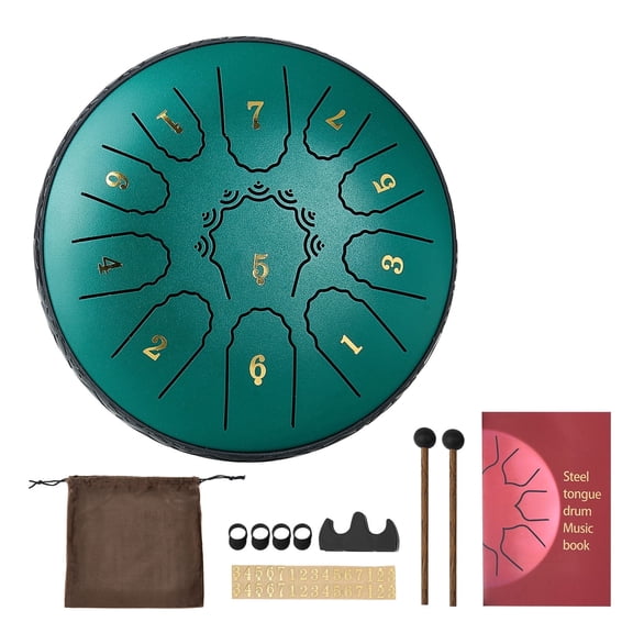 VEVOR Steel Tongue Drum, 6 in 11 Notes Rain Drum for Outside Garden, D Major Musical Drums with Music Book & Mallets, Percussion Instrument for Beginner, Green