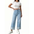 thumbnail image 2 of Bgstyu Womens Jeans Wide Leg High Waisted Stretchy Straight Leg Baggy Trouser Jeans Trendy Ankle Cuffed Leg Denim Pants with Pocket, 2 of 6
