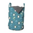 thumbnail image 1 of Tropical Laundry Bag, Pattern of Penguins and Palm Trees, Hamper Basket with Handles Drawstring Closure for Laundromats, 13" x 19", Sea Blue Multicolor, by Ambesonne, 1 of 4
