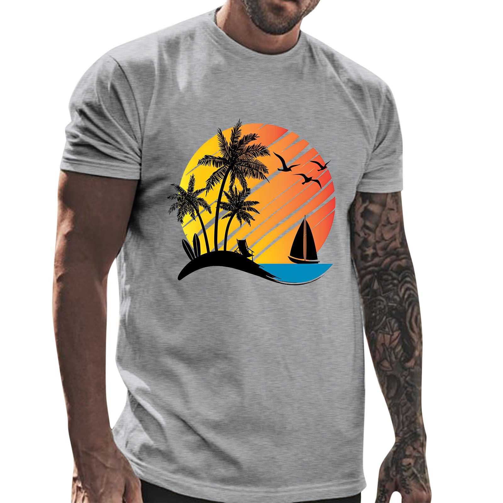 Men's T-Shirt Male Spring Summer Vacation Beach Print T Shirt Crewneck Large Short Sleeve Top T-Shirts For Men -