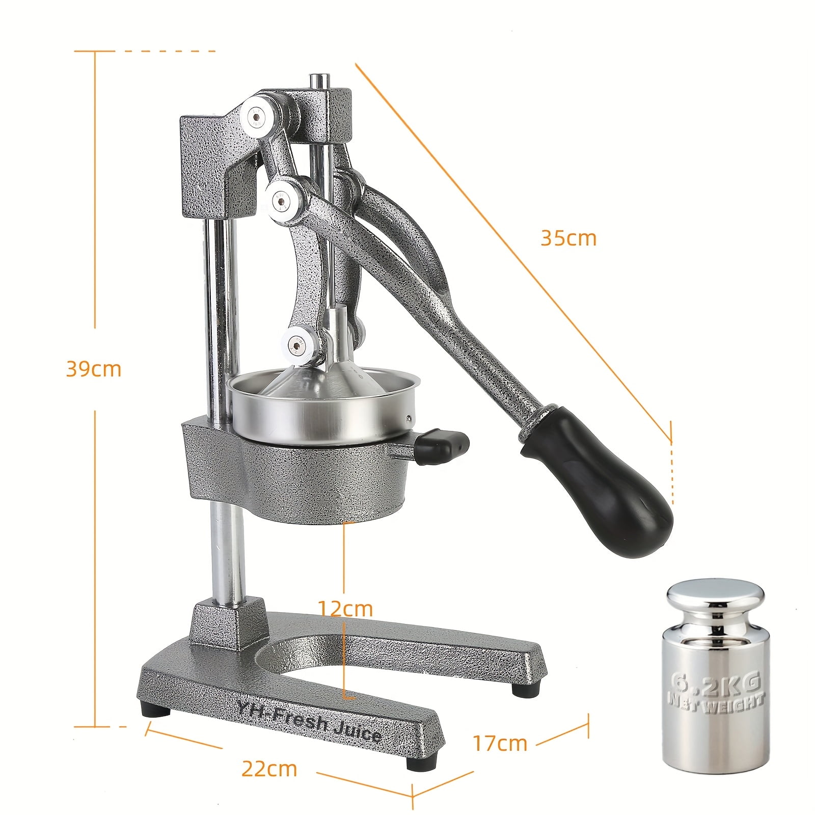 Professional Manual Hand Press Juicer Machine - Heavy-Duty Commercial/ Citrus Lemon, Orange, Lime & Pomegranate Juicer with 304 Stainless, Easy-Clean Parts & Lever Press for Juice Extraction (Gray)