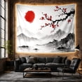 thumbnail image 6 of Red Sun and Blossoms Over Misty Mountains, Serene Japanese Inspired for Nature Lovers Art Decor Print, Housewarming Gift Tapestry Wall Hanging for Living Room and Study Room, 6 of 7