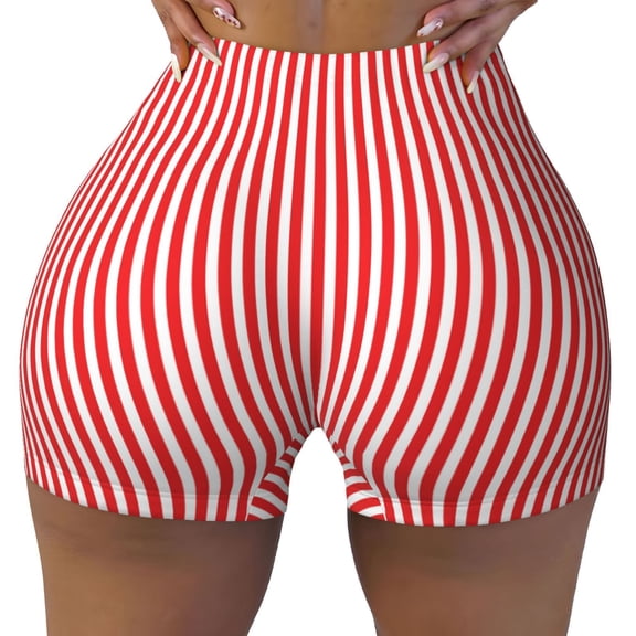 Kdxio Red And White Stripes Print Workout Shorts for Women Seamless Soft Smooth Gym Yoga Scrunch Active Shorts