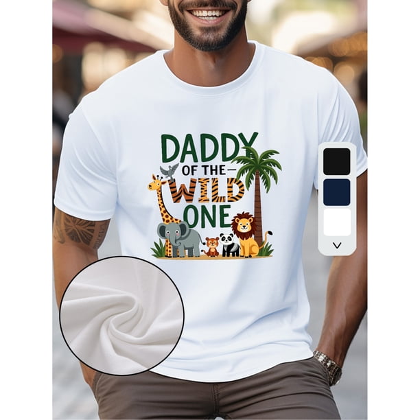 CAMISETA DE ALGODÓN PARA HOMBRE DADDY OF THE WILD ONE, CAMISETA DE VERANO, CAMISETA DEPORTIVA, TEJIDO MICRO-ELÁSTICO, CAMISETA ESTAMPADA, CORTE REGULAR, ROPA MICRO-ELÁSTICA, CAMISETA CON DISEÑO, ESTIL