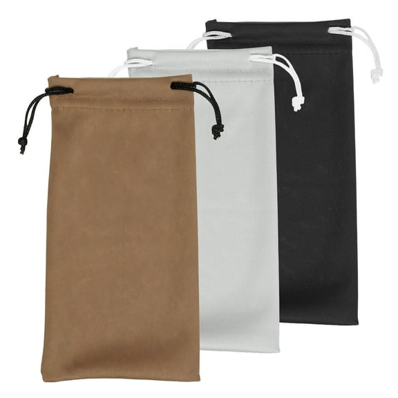 3pcs Eyeglass Pouch Microfiber Sunglasses Storage Bag Protable Drawstring Pouch for Phone Glasses Jewellery, Black Brown Grey