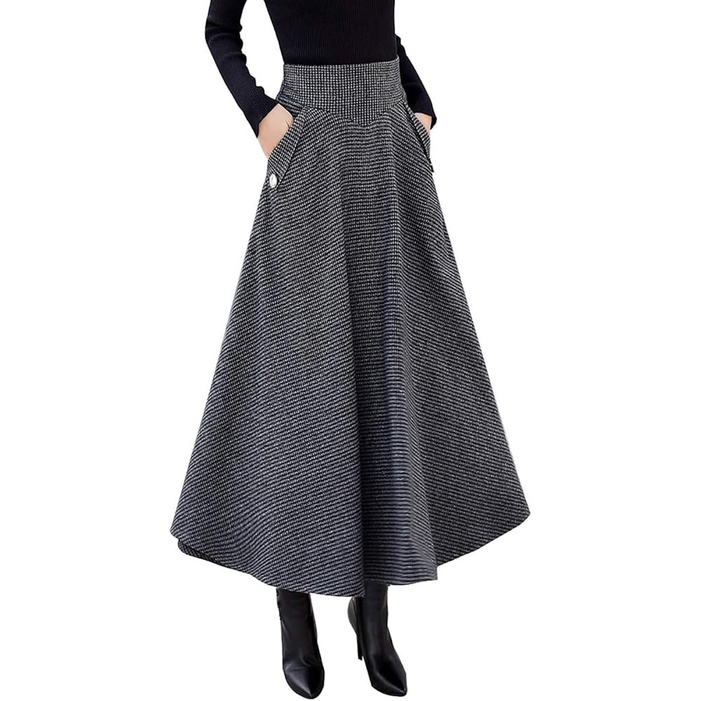 Ladies Winter Maxi Skirt Bell Skirt Tartan Vintage Long Plaid