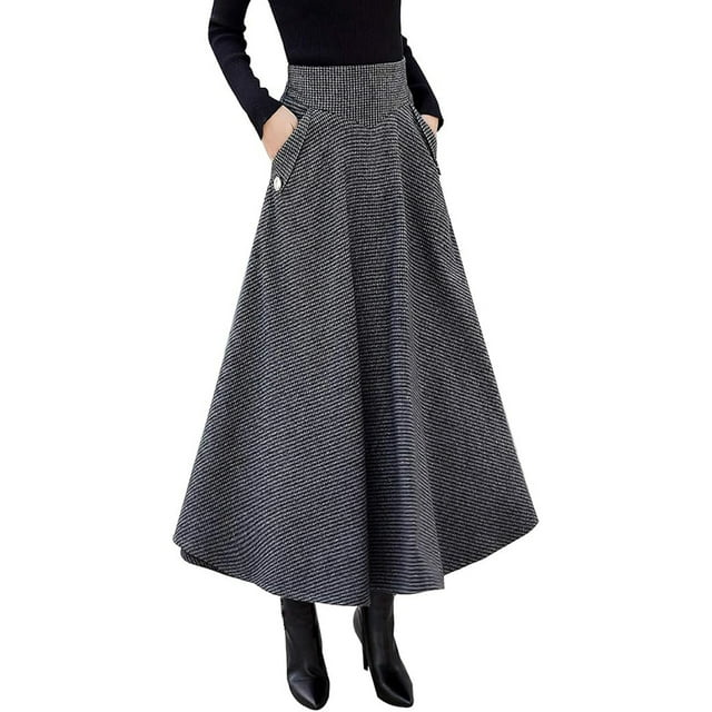 Falda larga de invierno para mujer, falda acampanada, falda escocesa vintage, falda larga de lana para mujer, faldas largas con cintura alta elástica, faldas de invierno, vestidos, falda