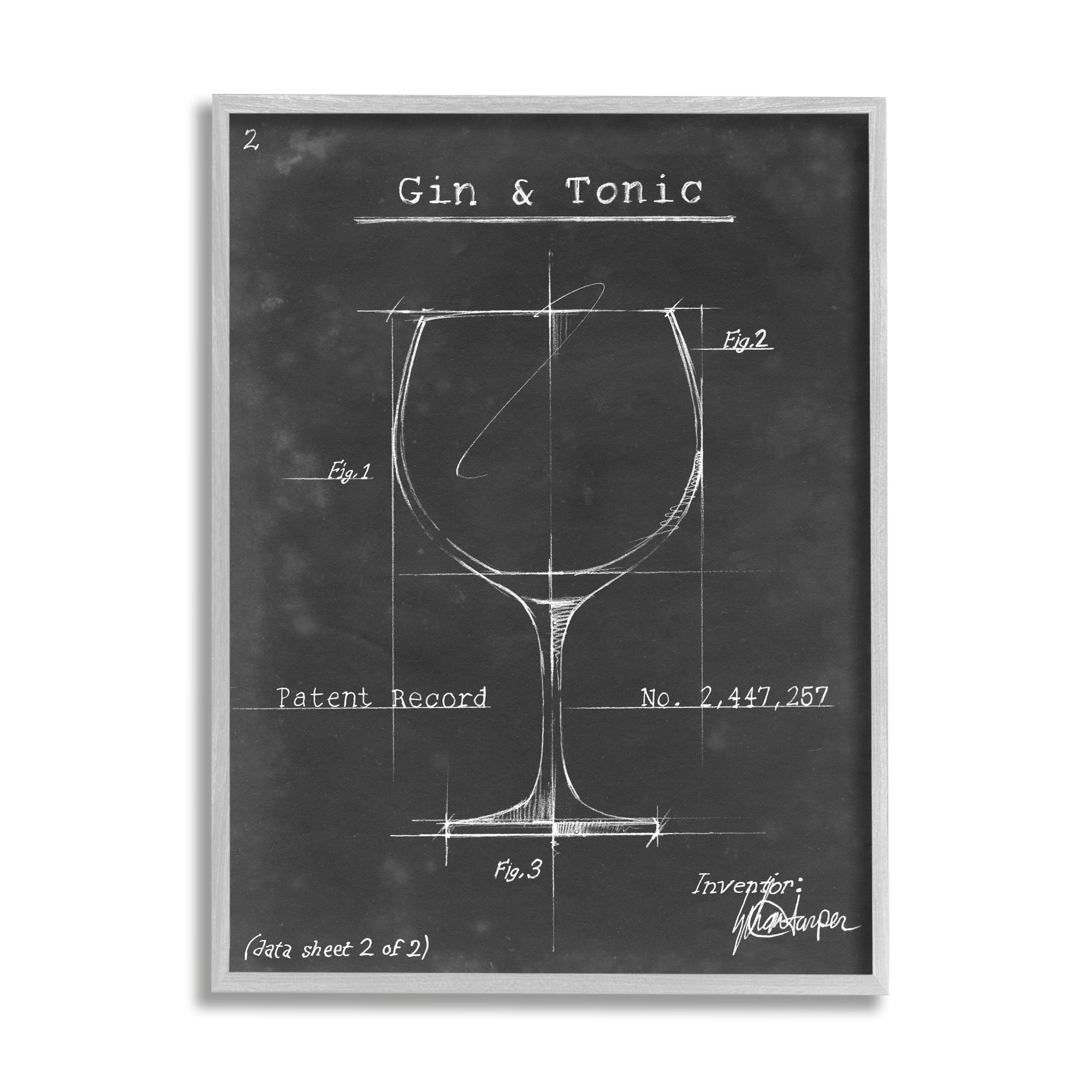 Stupell Industries Gin & Tonic Cocktail Wineglass Blueprint Diagram Design Framed Wall Art, 24 x 30, Design by Ethan Harper
