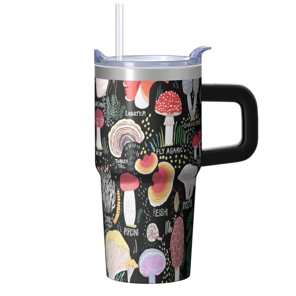 20oz Stainless Steel Tumbler with Plants Design, Double Wall Insulated Travel Mug with Handle, Leak Proof and Includes Straw