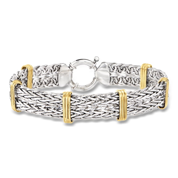 Ross-Simons Two-Tone Double Wheat-Link Bracelet in Sterling Silver and 14kt Gold Over Sterling, Women's, Adult