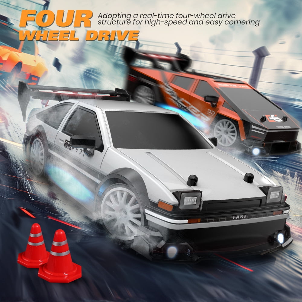 AIGIA 1:24 Scale RC Drift Car 4WD 2.4GHz 30KM/H High Speed Racing Sport Toy Car with LED Lights Racing and Drift Wheels(1/2 Pack)