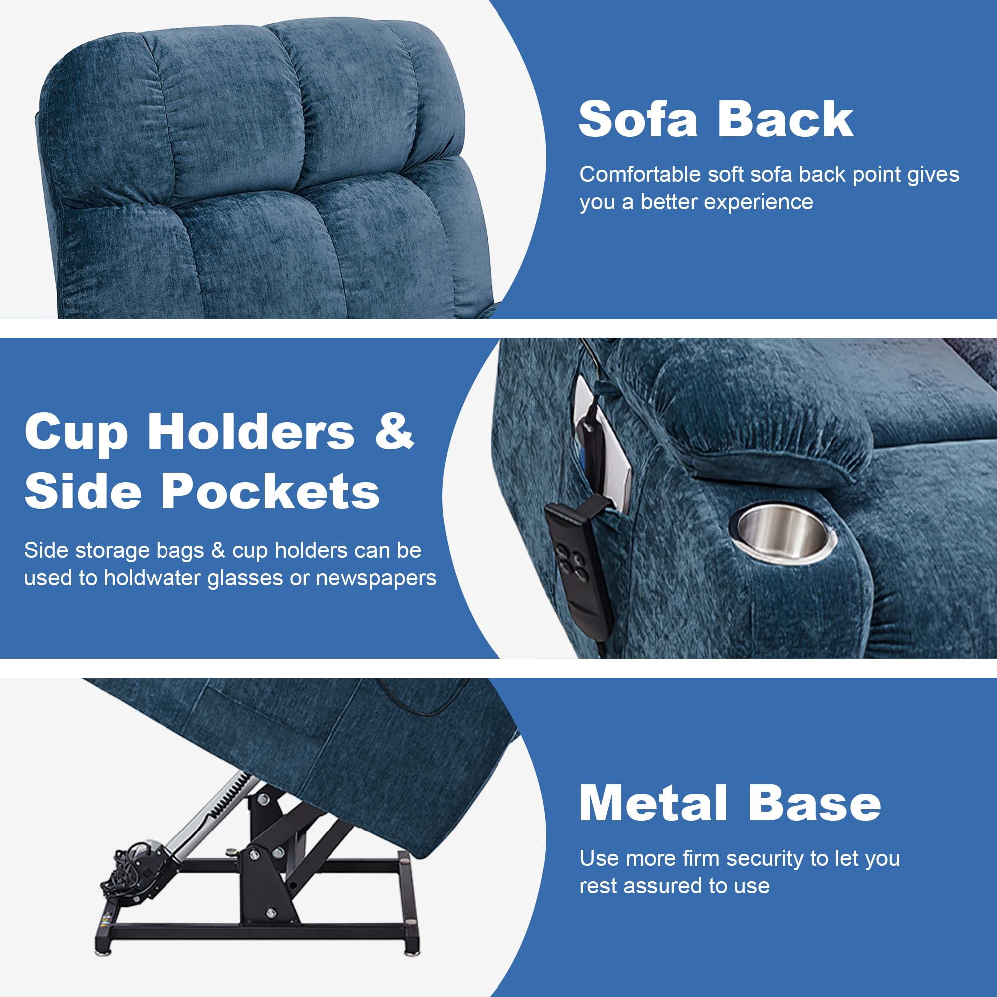 Aukfa Massage Recliner Electric Chair with Heat, Power Lift Chair for Elderly, Blue