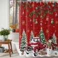 thumbnail image 3 of Red Christmas Shower Curtains for Bathroom, Xmas Snowman Truck Snowflake Tree Balls Waterproof Fabric Shower Curtain for Bathroom Bathtub Decoration, Machine Washable, 54x"78", 3 of 9