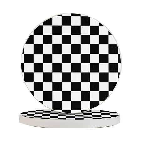 

Circular Drink Coasters Set Black And White Checkered Beautiful Home Decor Diatomite Heat-Resistant Diatomite Protect Table Countertop