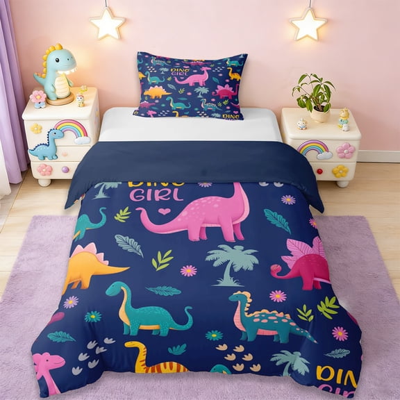 Erosebridal Colorful Dinosaur Twin Bedding,Cartoon Dino Duvet Cover Set For Boys Kids 2-Piece,No Comforter,Reversible