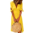 thumbnail image 1 of MAWCLOS Womne Dresses Solid Color Shirt Dress Button Sundress Plain Vacation Bowknot Yellow 4XL, 1 of 2