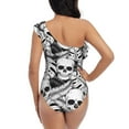 thumbnail image 5 of Easygdp Skull and palm leaves Women's One Shoulder Ruffle Monokini Bathing Suits with Removable Chest Pad, Quick Drying - Medium, 5 of 8