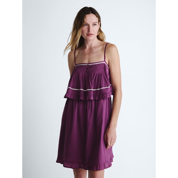 Scoop Women’s Flowy Cotton Mini Dress with Lace Trim, Sizes XS-XXL