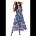 thumbnail image 2 of Vestido Cruzado de Verano para Mujer, con Cuello en V, Floral, Corta, para Invitadas de Boda, Informal, para Fiesta Azul XL, 2 of 10